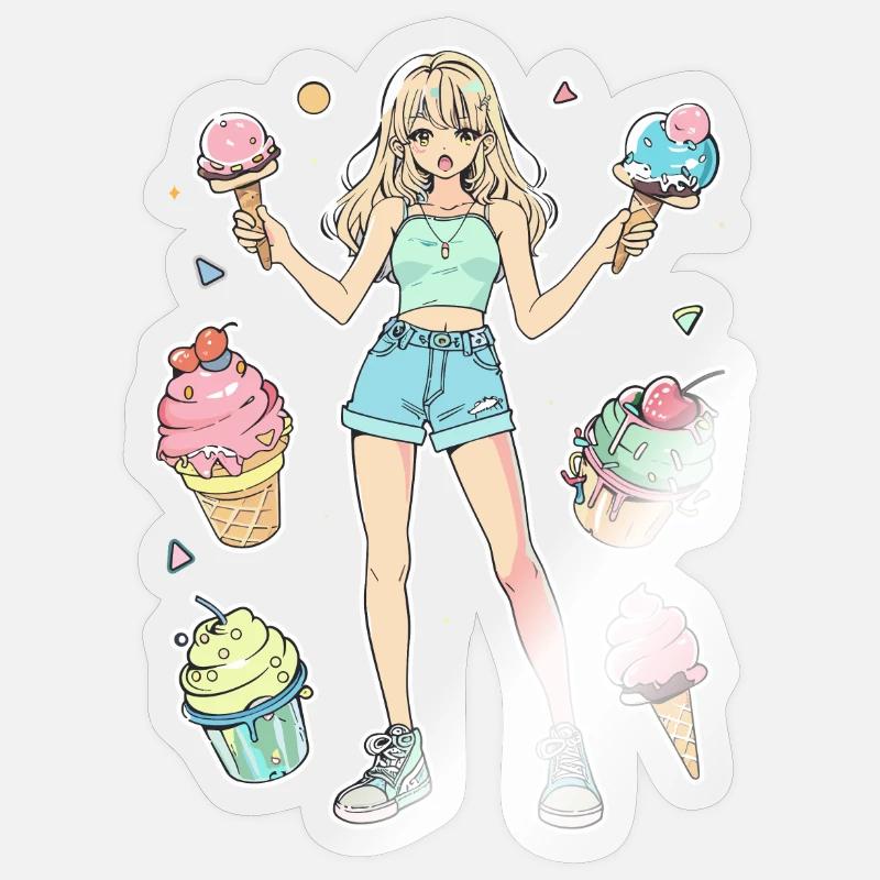 Fille de crème glacée - Sticker taille S (10 x 10 cm) - brillant transparent