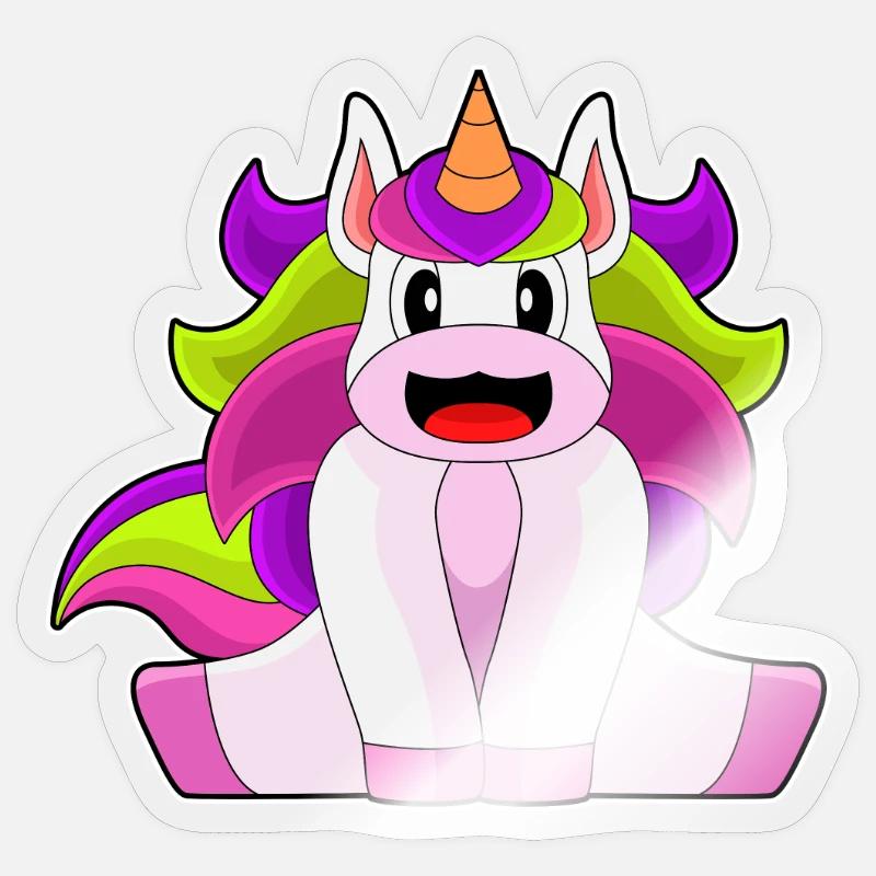 Licorne à poils longs - Sticker taille S (10 x 10 cm) - brillant transparent