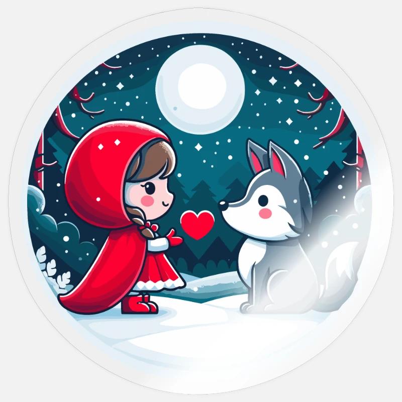 Märchen Rotkäppchen Wolf Kinder Herz Mond Niedlich Sticker Größe S (10 x 10 cm)