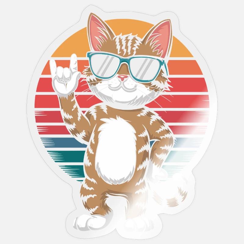 Chat cool avec des lunettes de soleil devant le rétro - Sticker taille S (10 x 10 cm) - brillant transparent
