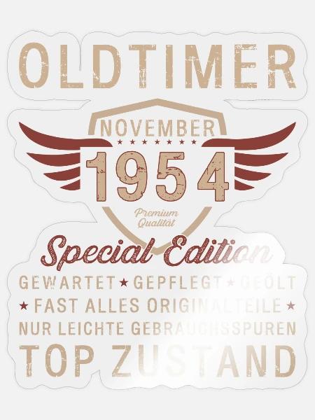 70. Geburtstag Oldtimer November 1954 Jahrgang 54 - Sticker Größe S (10 x 10 cm) - Transparent glänzend