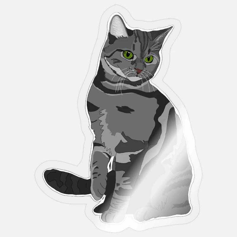 Chat gris Sticker taille S (10 x 10 cm)