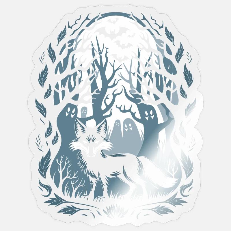 Dunkler Cottagecore Waldfuchs mit Geistern Sticker Größe S (10 x 10 cm)