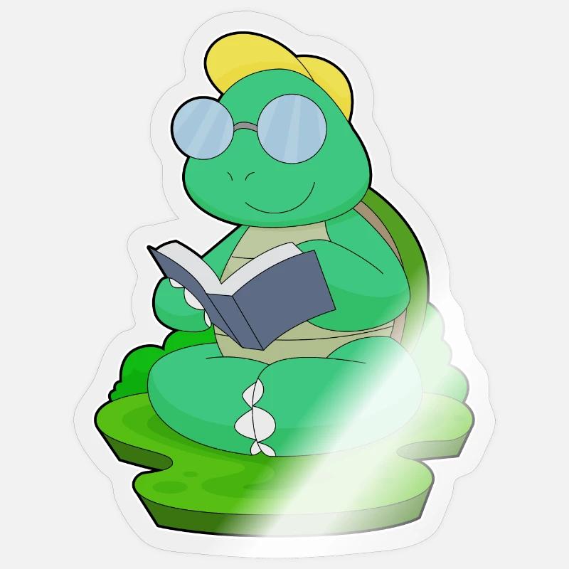 Schildkröte Nerd Buch Brille - Sticker Größe S (10 x 10 cm) - Transparent glänzend