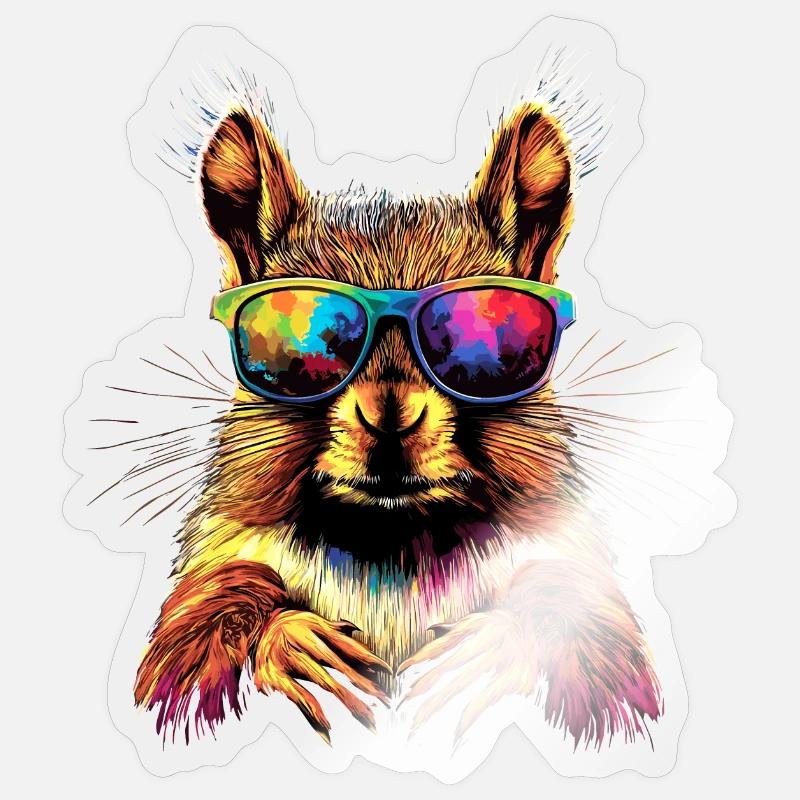 Eichhörnchen Kopfhörer Bunt Popart DJ Eichhörnchen - Sticker Größe S (10 x 10 cm) - Transparent glänzend
