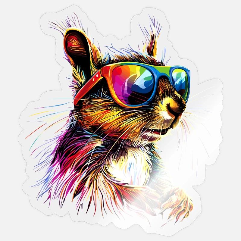 Eichhörnchen Kopfhörer Bunt Popart DJ Eichhörnchen Sticker Größe S (10 x 10 cm)