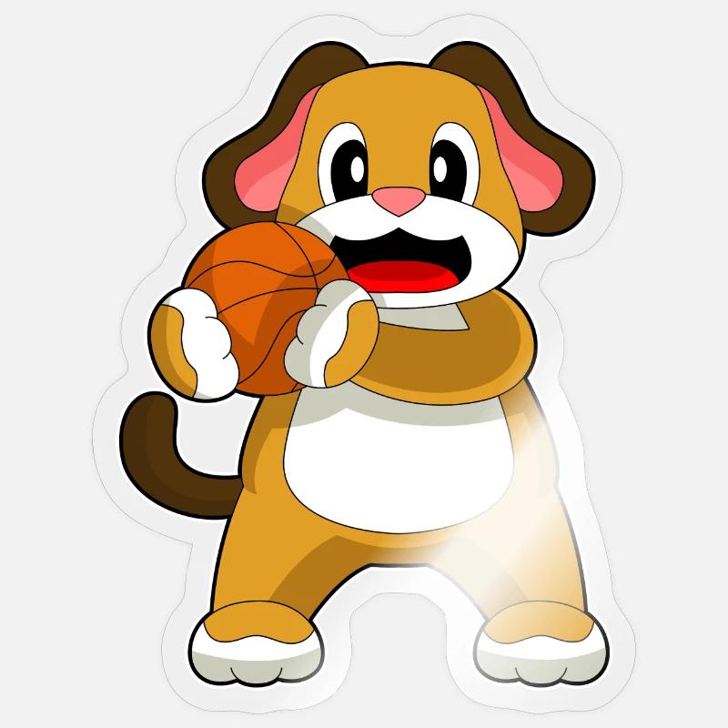 Chien Basketteur Basketteur - Sticker taille S (10 x 10 cm) - brillant transparent