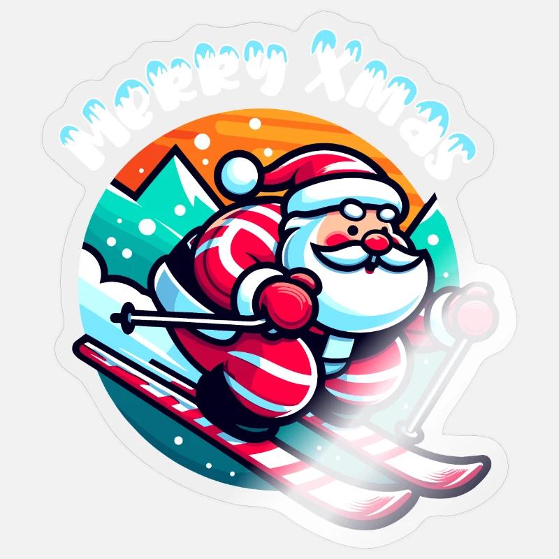 Babbo Natale Sci Inverno Neve - Sticker formato S (10 x 10 cm) - trasparente lucido