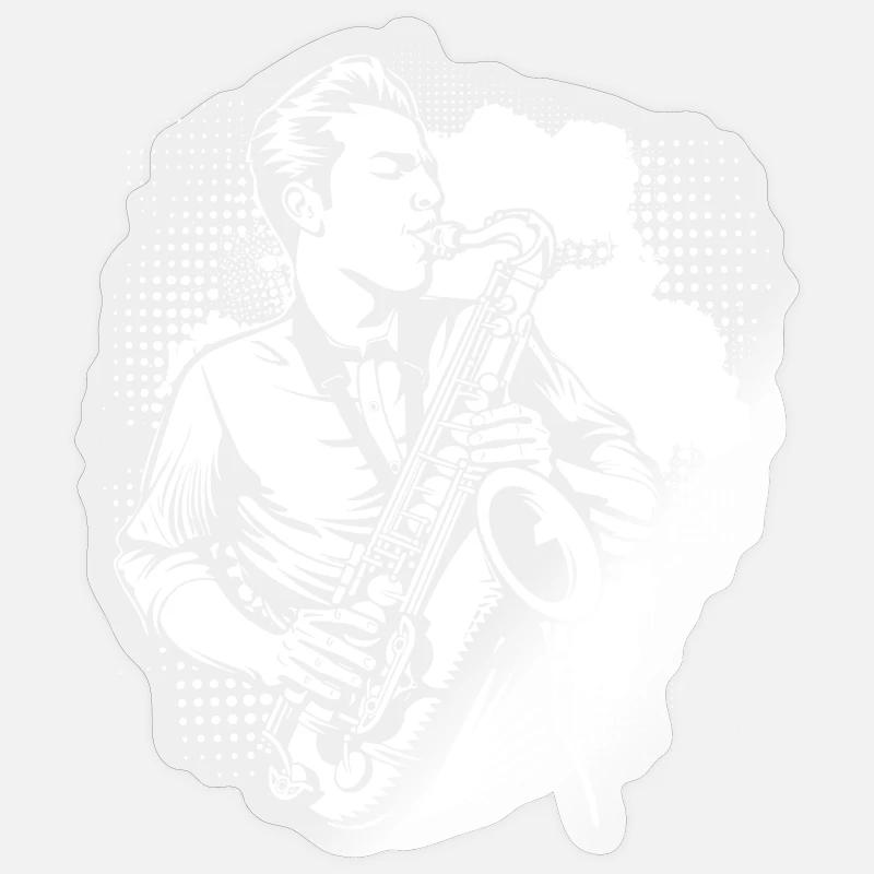 Saxophone Garçon - Sticker taille S (10 x 10 cm) - brillant transparent
