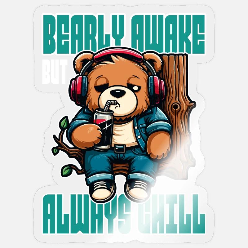 Bearly Awake - Lustiges Bären-Design - Sticker Größe S (10 x 10 cm) - Transparent glänzend