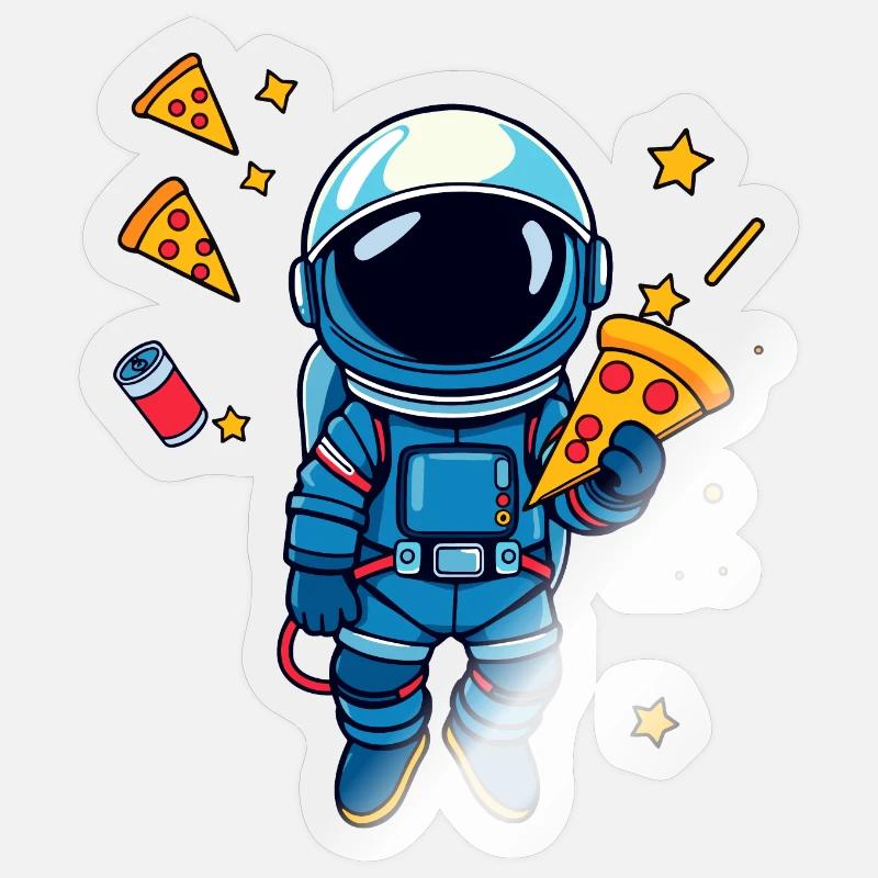 Astronaut mit Pizza und Sternen - Sticker Größe S (10 x 10 cm) - Transparent glänzend