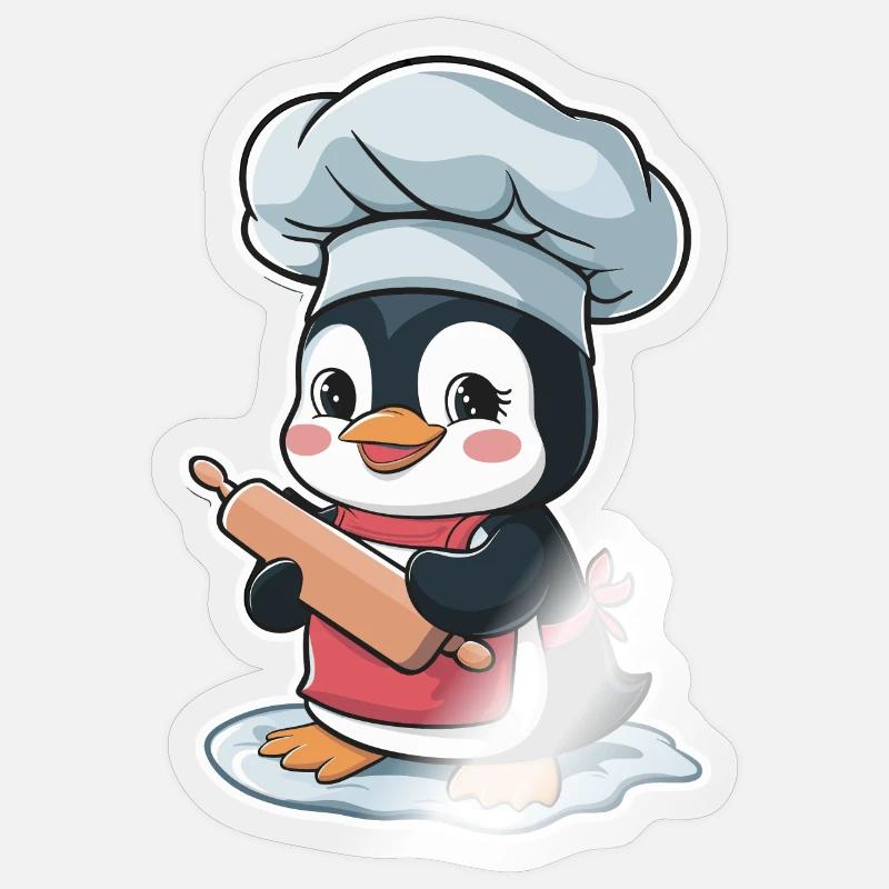 Cute penguin baker with rolling pin Sticker size S (10 x 10 cm)