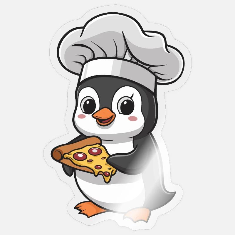 Pinguin Pizzabäcker Mit Pizza - Sticker Größe S (10 x 10 cm) - Transparent glänzend