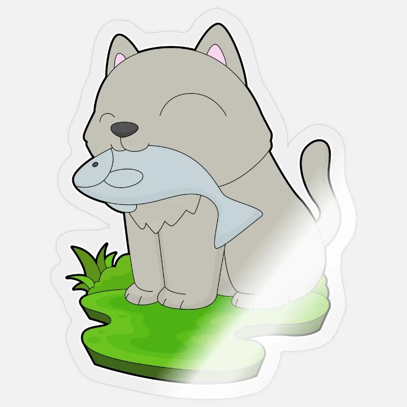 Pêche au chat pêcheur - Sticker taille S (10 x 10 cm) - brillant transparent