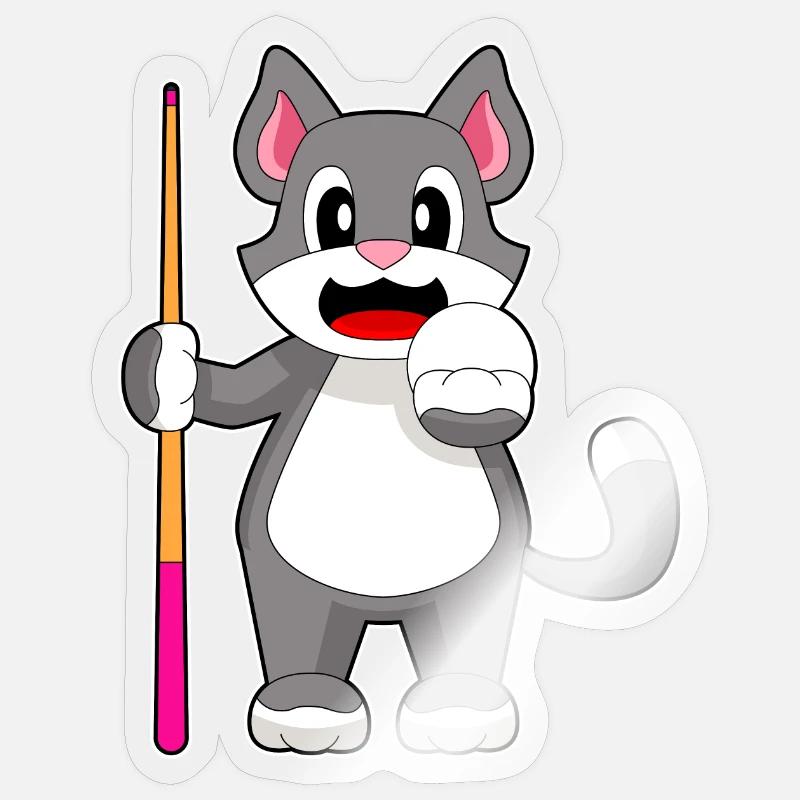 Katze Billiard Queue - Sticker Größe S (10 x 10 cm) - Transparent glänzend