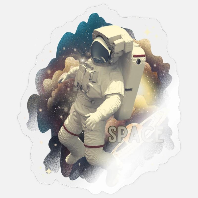 Astronaute dans la magie spatiale - Sticker taille S (10 x 10 cm) - brillant transparent