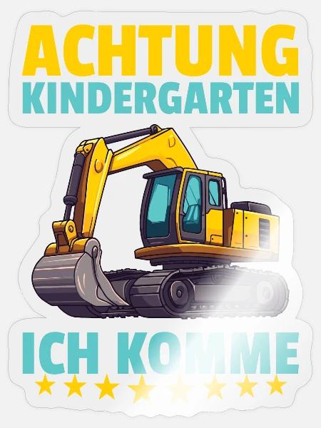 Achtung Kindergarten ich komme Bauarbeiter Bagger - Sticker Größe S (10 x 10 cm) - Transparent glänzend