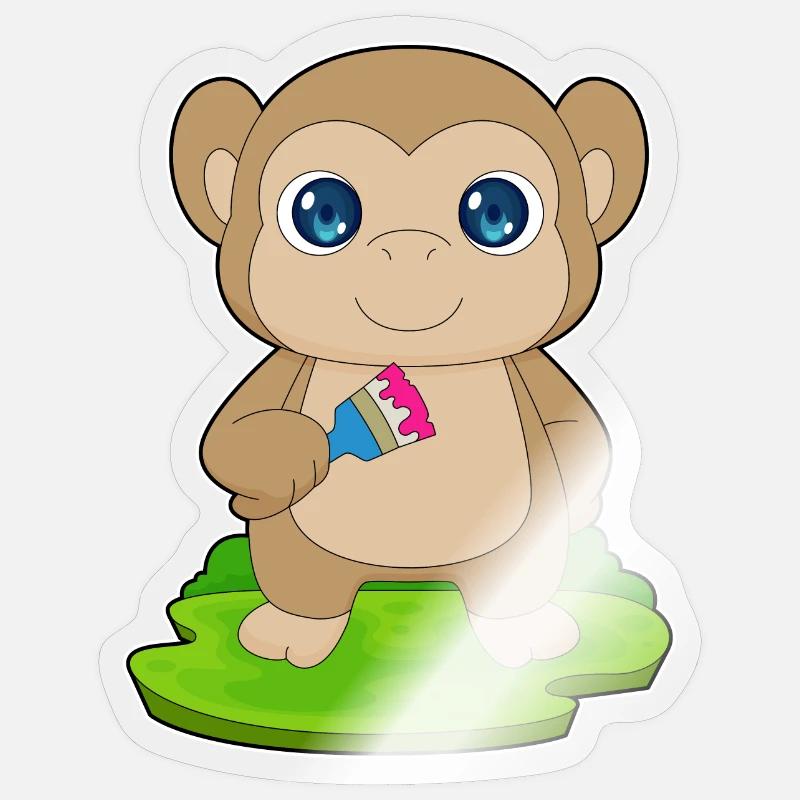Affe Maler Pinsel Malen - Sticker Größe S (10 x 10 cm) - Transparent glänzend