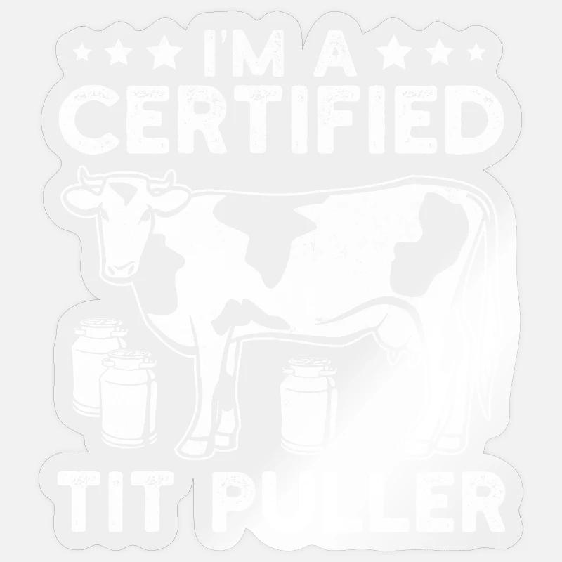 Certified Tit Puller Cow Milking Farmer - Sticker size S (10 x 10 cm) - transparent glossy