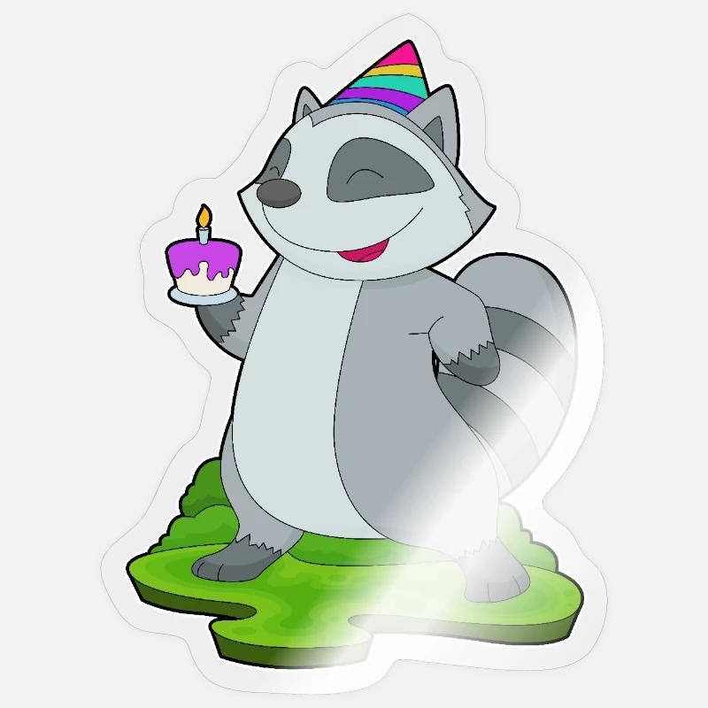 Waschbär Geburtstag Kuchen - Sticker Größe S (10 x 10 cm) - Transparent glänzend