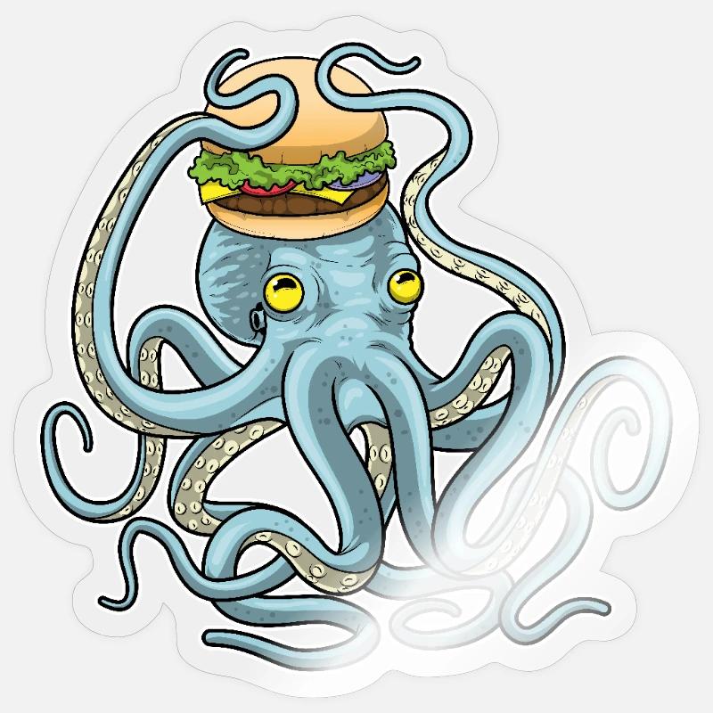 Krake Cheeseburger - Sticker Größe S (10 x 10 cm) - Transparent glänzend