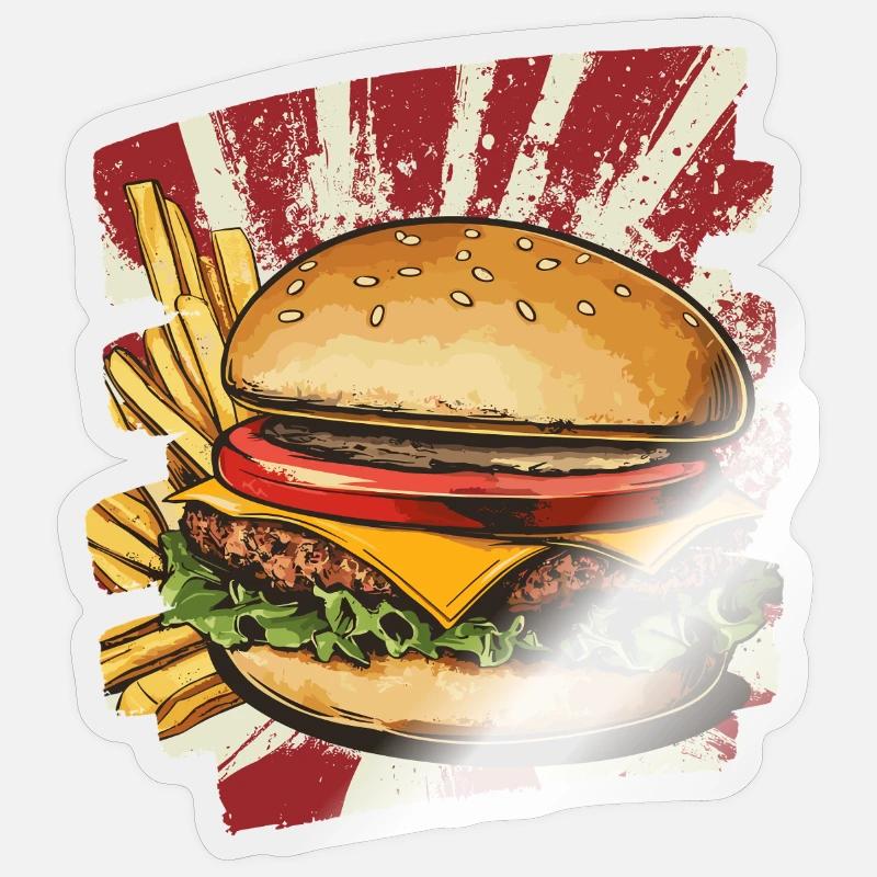 Burger und Fritten Retro - Sticker Größe S (10 x 10 cm) - Transparent glänzend