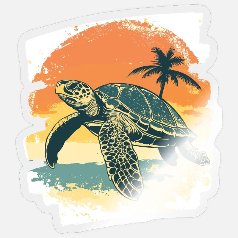 Sea Turtle Retro - Sticker size S (10 x 10 cm) - transparent glossy