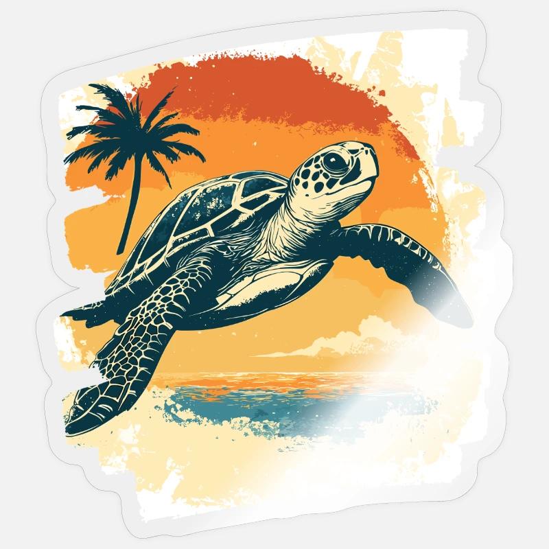 Sea Turtle Retro - Sticker size S (10 x 10 cm) - transparent glossy