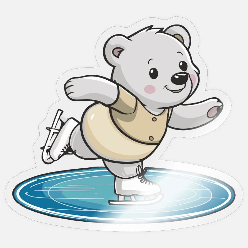 -skating bear on surface - Sticker size S (10 x 10 cm) - transparent glossy