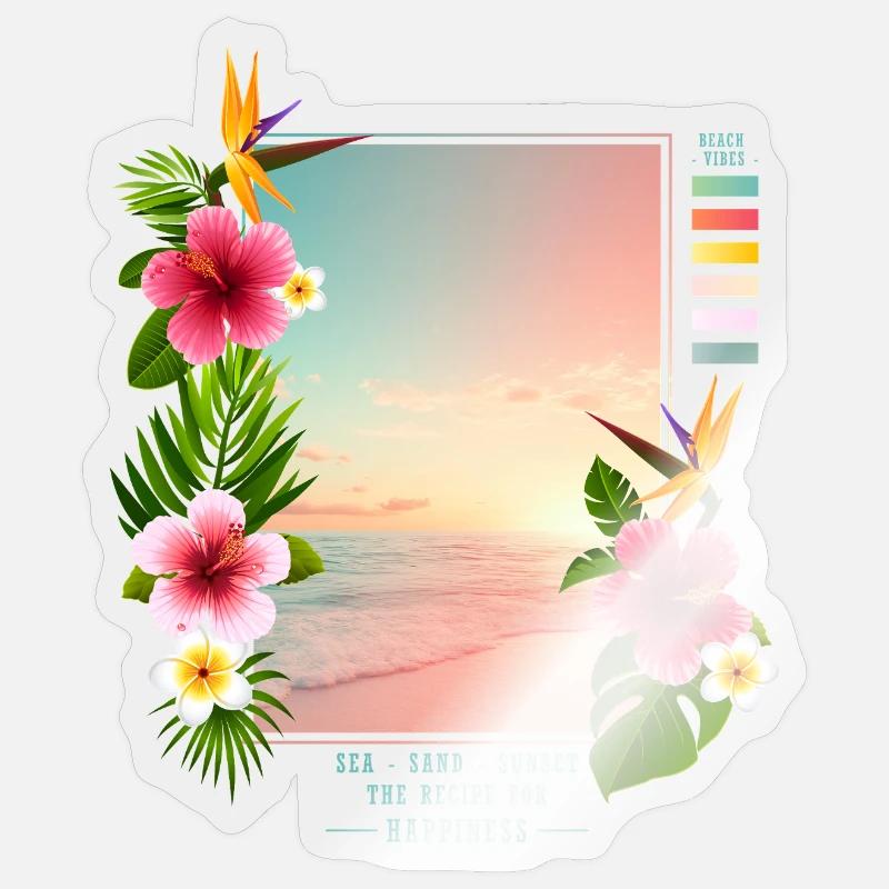 Mer - Sable - Coucher de soleil Sticker taille S (10 x 10 cm)