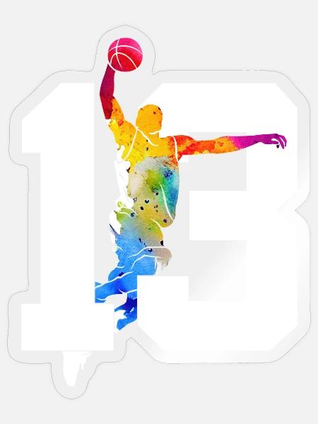NUMMER 13 BASKETBALL 13. GEBURTSTAG - Sticker Größe S (10 x 10 cm) - Transparent glänzend