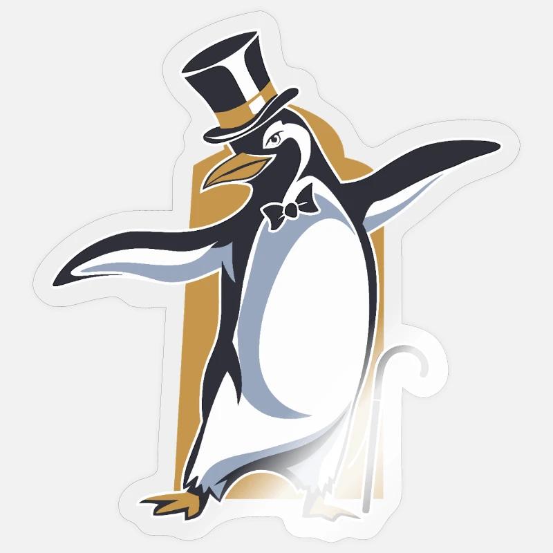 Pingouin en queue de pie avec chapeau haut de forme dansant Sticker taille S (10 x 10 cm)
