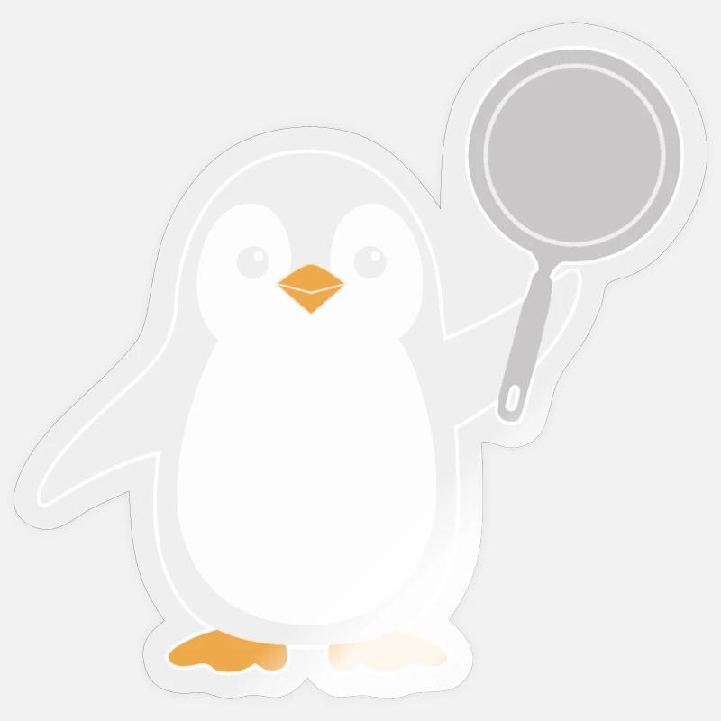 Pingouin avec des illustrations de casserole pour Sticker taille S (10 x 10 cm)