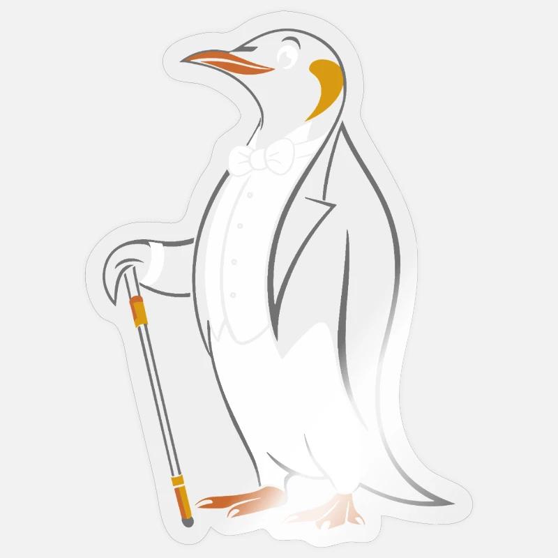 Elégant pingouin en queue de pie avec bâton de marche Sticker taille S (10 x 10 cm)