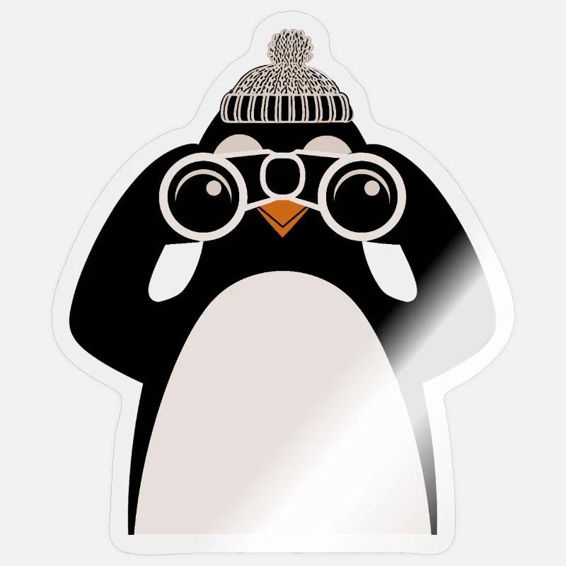 Penguin with binoculars and cap motif - Sticker size S (10 x 10 cm) - transparent glossy