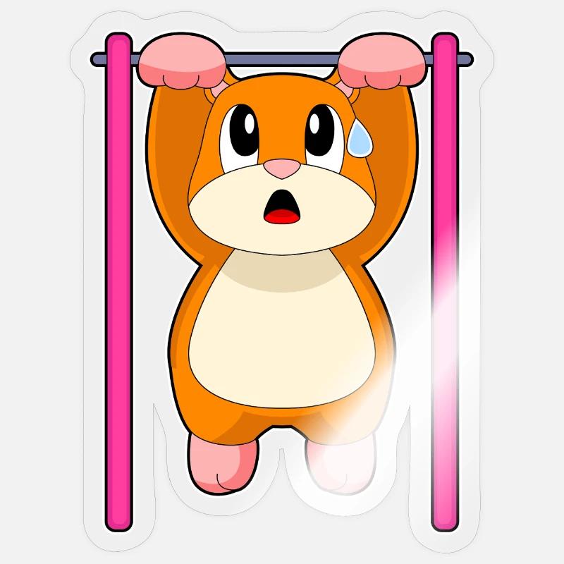 Hamster Bodybuilder Tractions Musculation - Sticker taille S (10 x 10 cm) - brillant transparent