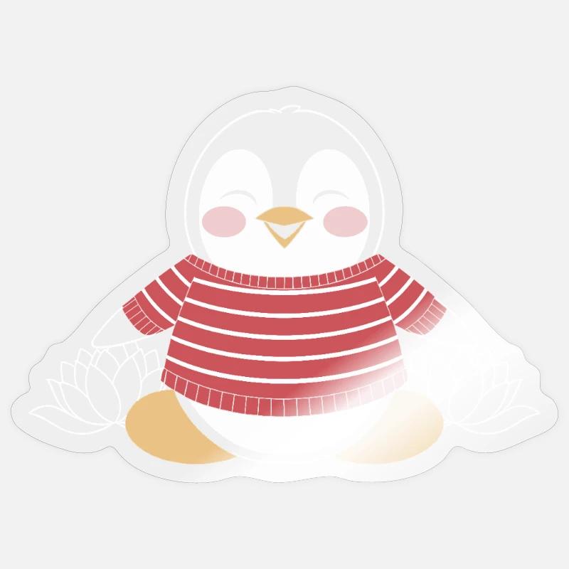 Meditierender Pinguin im Streifenpullover - Sticker Größe S (10 x 10 cm) - Transparent glänzend
