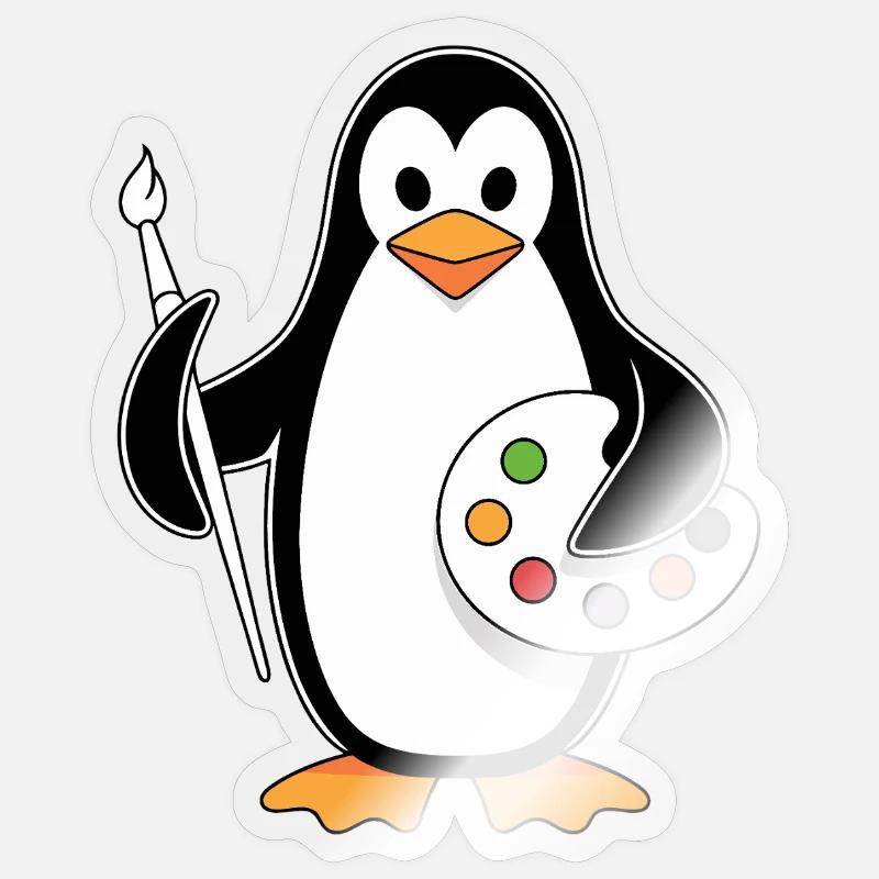 Artiste pingouin créatif Fun - Sticker taille S (10 x 10 cm) - brillant transparent