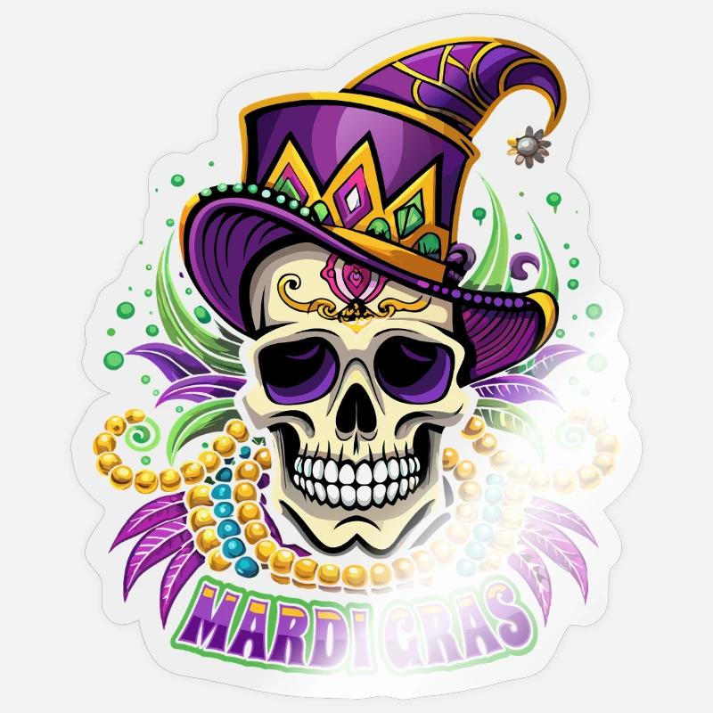 Mardi Gras - Carnaval - Crâne - Cadeau - Sticker taille S (10 x 10 cm) - brillant transparent