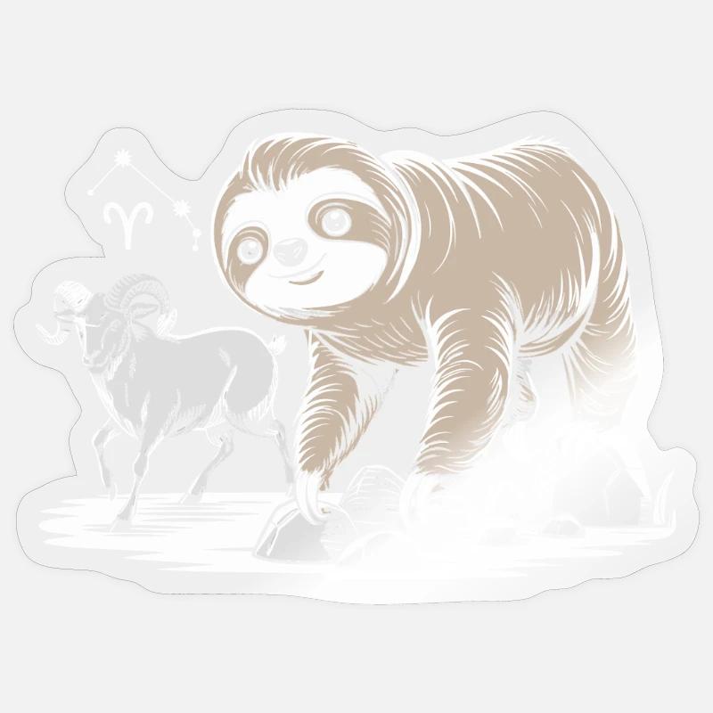 Widder Sternzeichen Soth mit Faultier und Ziege - Sticker Größe S (10 x 10 cm) - Transparent glänzend