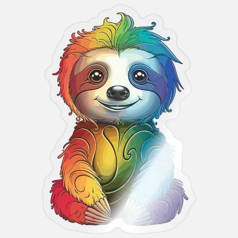 Buntes Regenbogen-Faultier - Geschenk Langschläfer - Sticker Größe S (10 x 10 cm) - Transparent glänzend