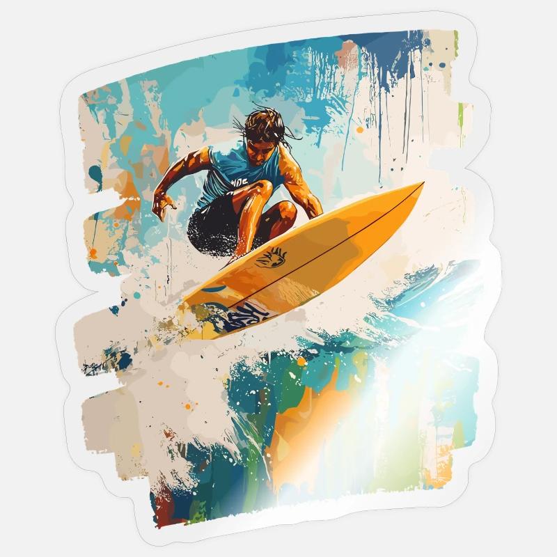 Surfeur Surf Planche de surf Surf - Sticker taille S (10 x 10 cm) - brillant transparent
