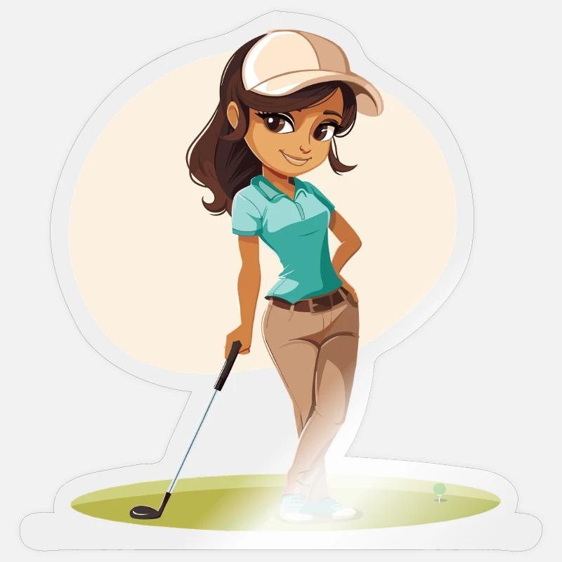 Bande dessinée golfeuse - Sticker taille S (10 x 10 cm) - brillant transparent