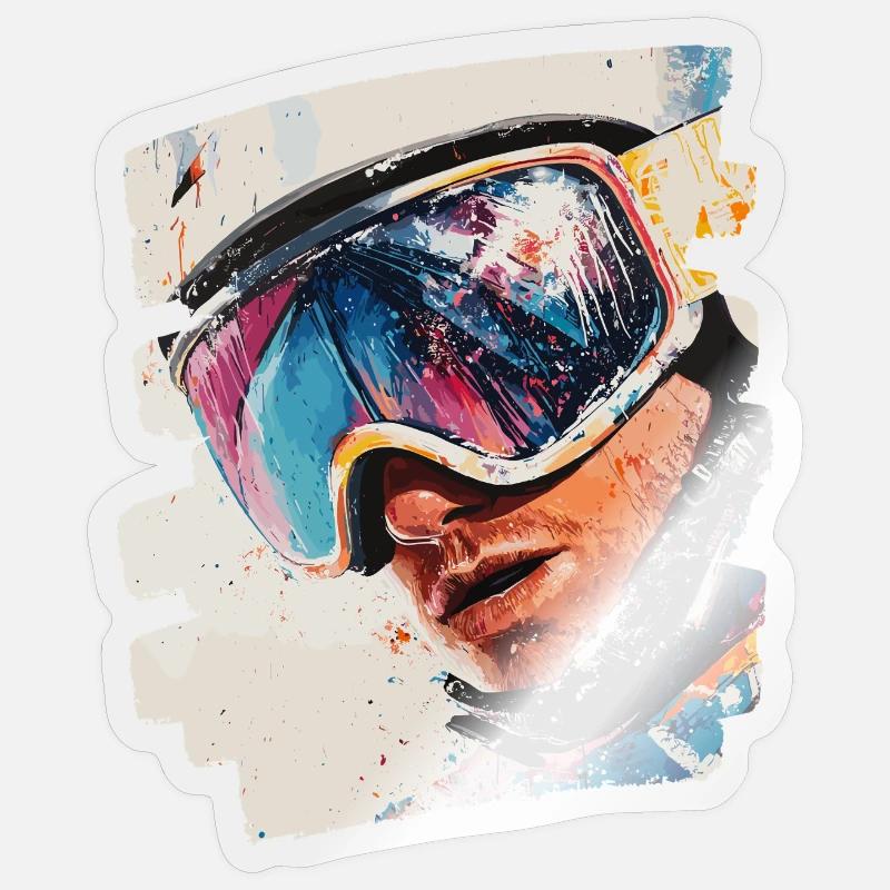Snowboarder poudreuse - Sticker taille S (10 x 10 cm) - brillant transparent