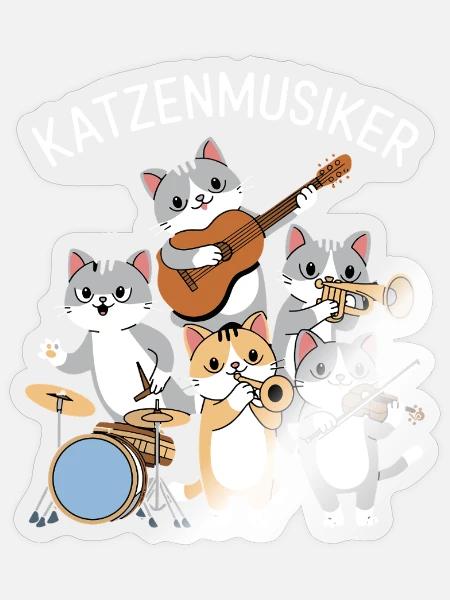 Katzenmusiker Lustiges Katzenorchester - Sticker Größe S (10 x 10 cm) - Transparent glänzend