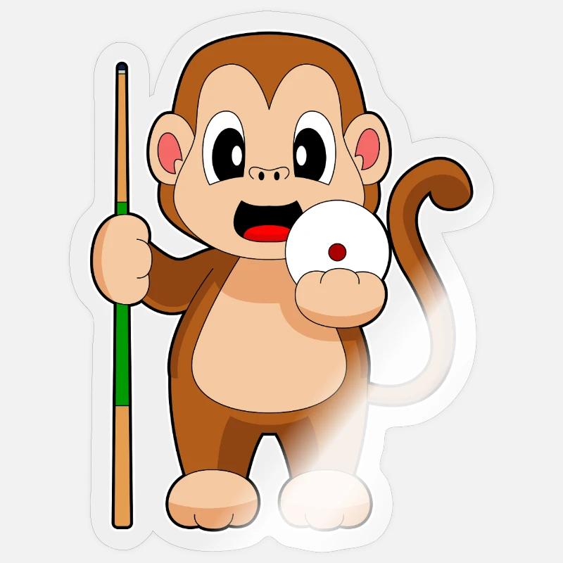 Affe Billiard Queue - Sticker Größe S (10 x 10 cm) - Transparent glänzend