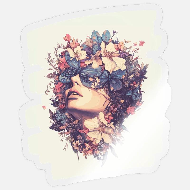 Printemps Printemps Début Fleurs - Sticker taille S (10 x 10 cm) - brillant transparent