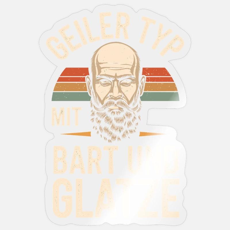 guy with beard & bald head beard wearer - Sticker size S (10 x 10 cm) - transparent glossy