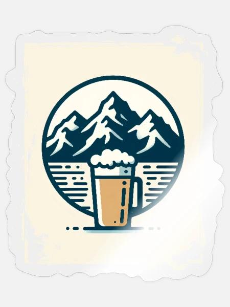 Bergsee mit Berghütte und Kaffee - Sticker Größe S (10 x 10 cm) - Transparent glänzend