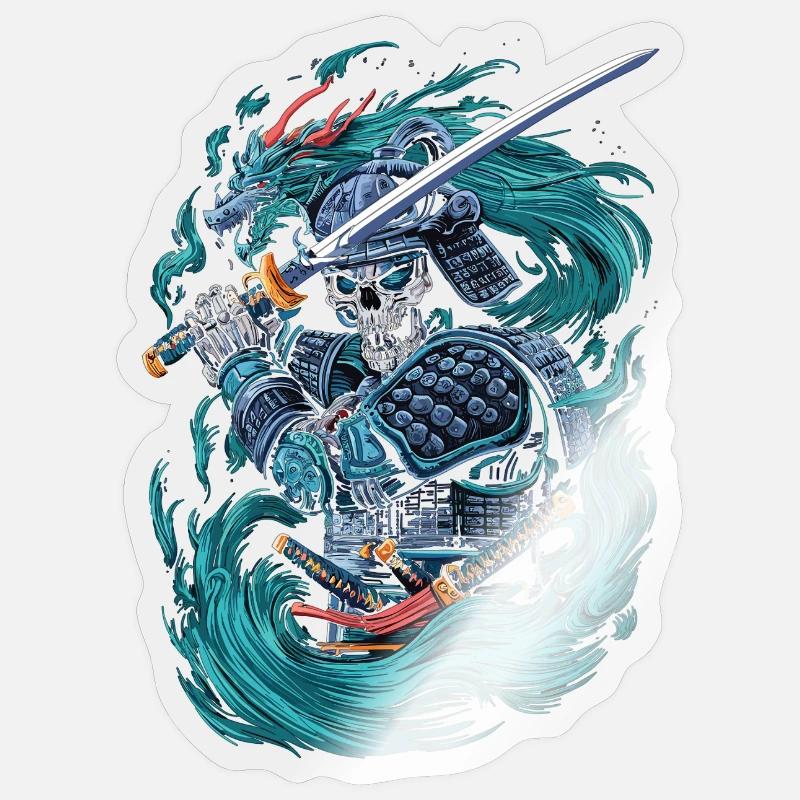 Samurai-Skelett mit Drachengeist Sticker Größe S (10 x 10 cm)